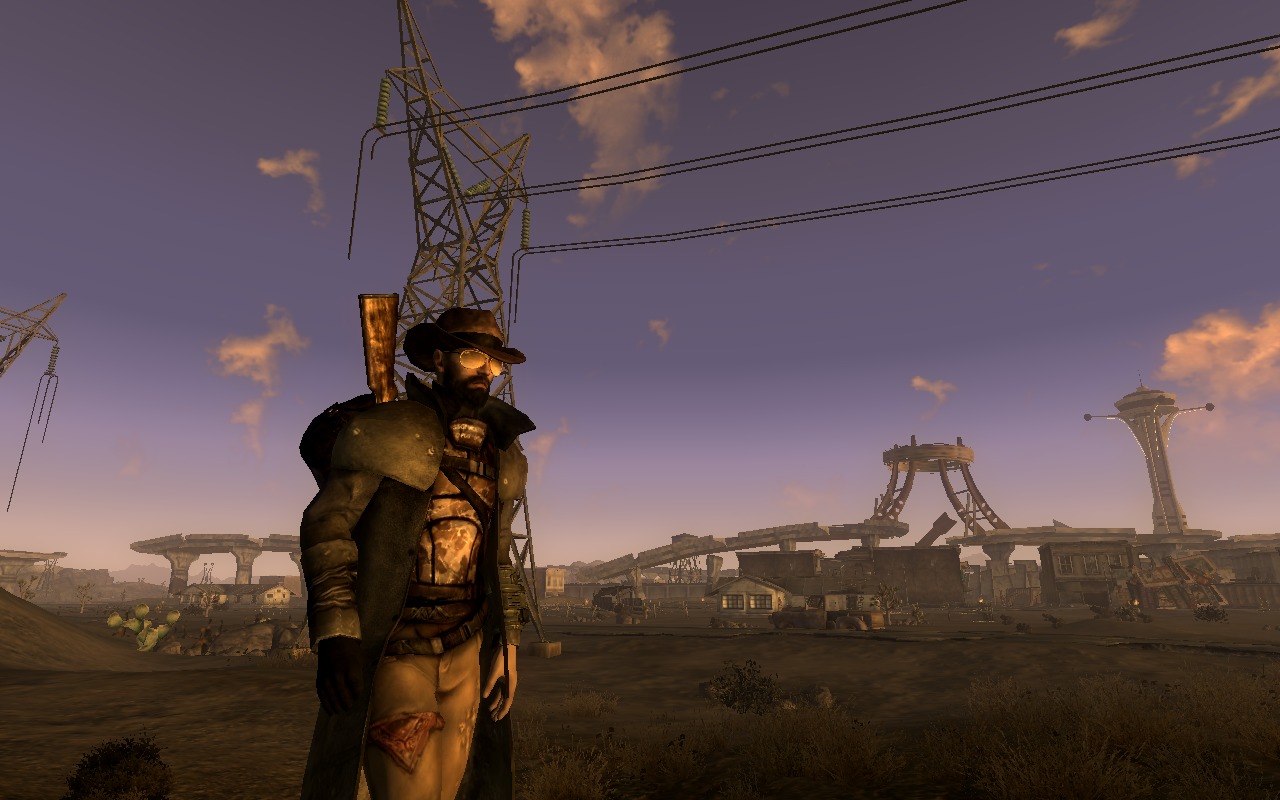 One of my favorite screen shots showing my courier in all his post apocalyptic cowboy bounty hunter glory.