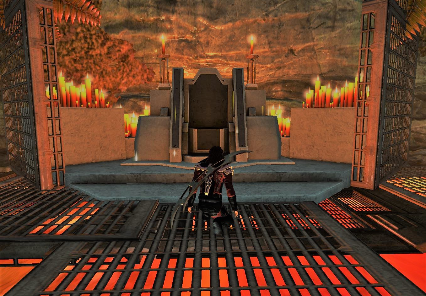Kneeling before the sacred Shrine of Kahless in awe of its significance and power.