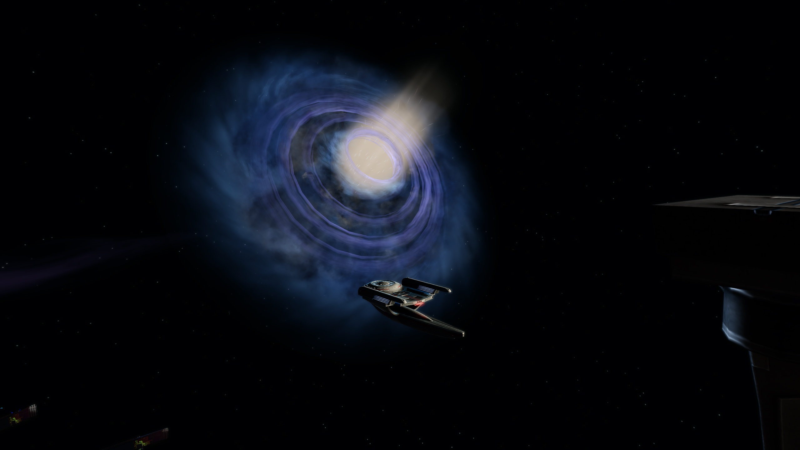 The USS Tookbank at DS9, with a magnificent view of the Wormhole.